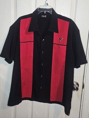 Steady Clothing Classy Piston V8 Men's XL Black/Red Retro Bowling Shirt